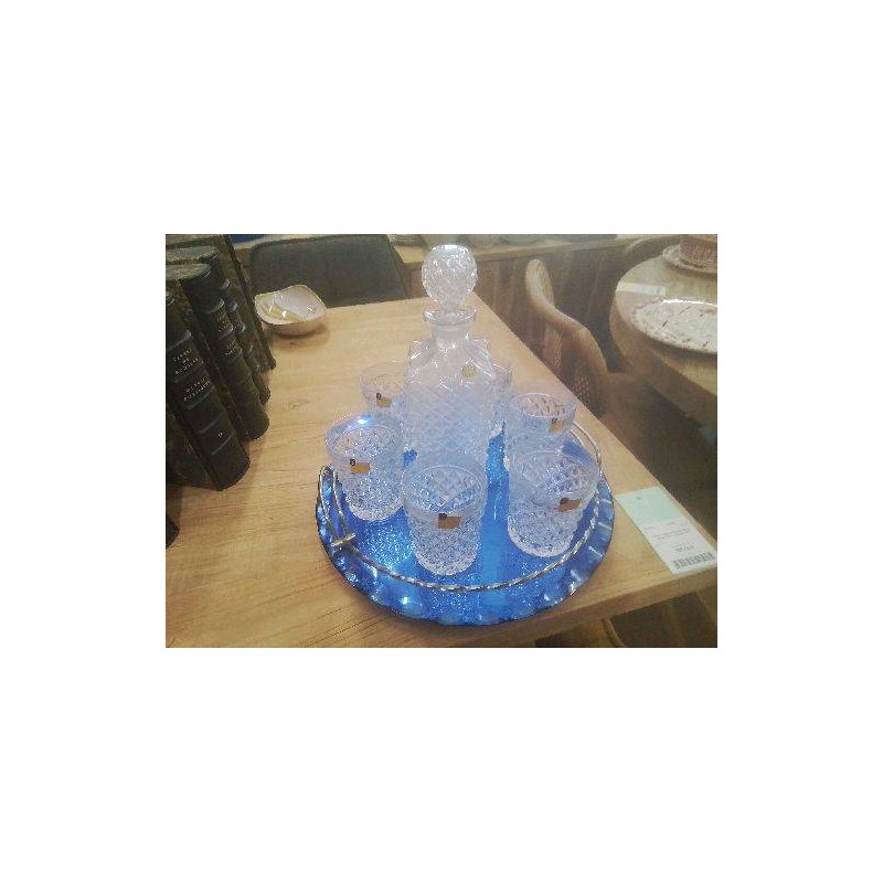 SERVICE A WHISKY CARAFE VERRES BLEIKCRISTAL