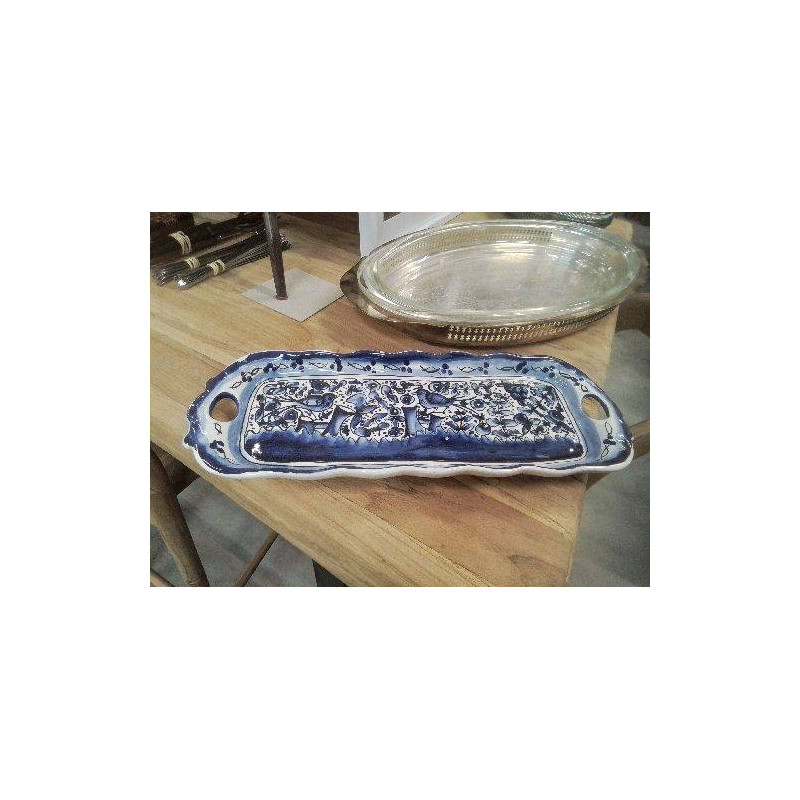 PLAT A CAKE BLEU BLANC OISEAUX