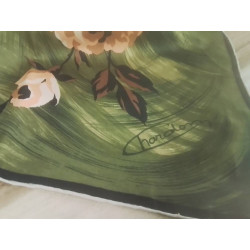 FOULARD VINTAGE VERT FLEURS SOIE SIGNÉ CHARDON