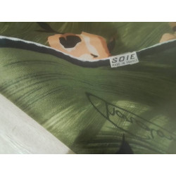 FOULARD VINTAGE VERT FLEURS SOIE SIGNÉ CHARDON