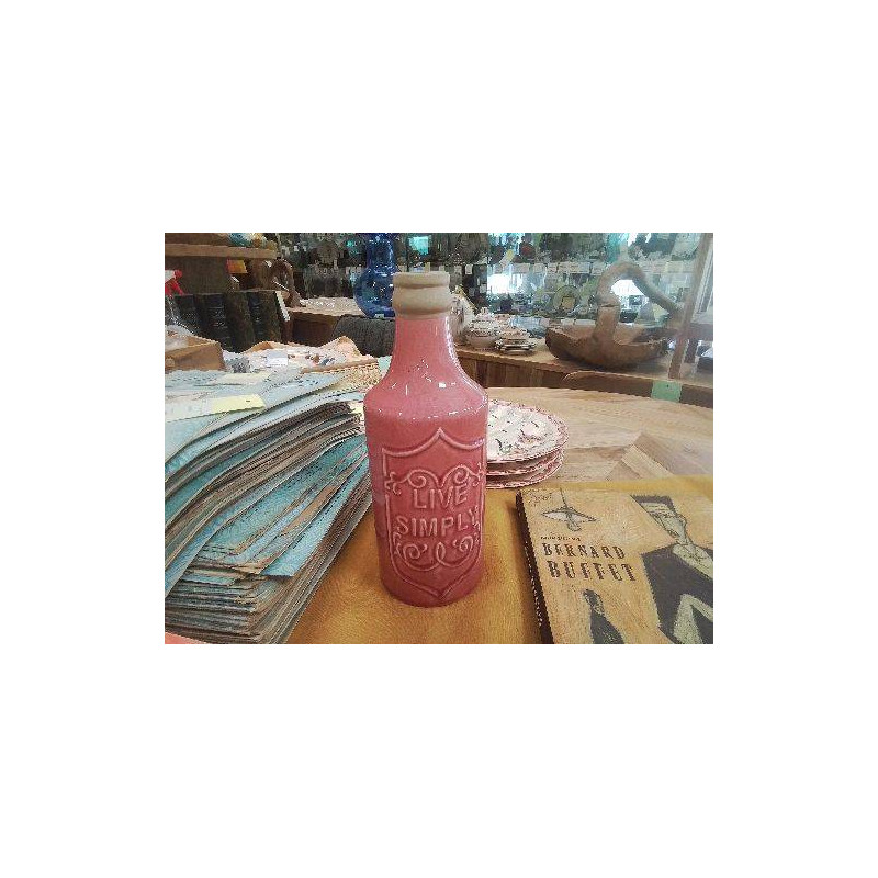BOUTEILLE CÉRAMIQUE ÉMAILLÉE ROSE