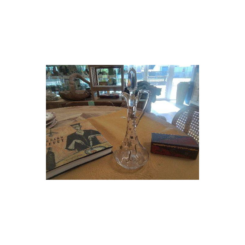 CARAFE CRISTAL PEINTE DORURES AVEC BOUCHON EN L ETAT