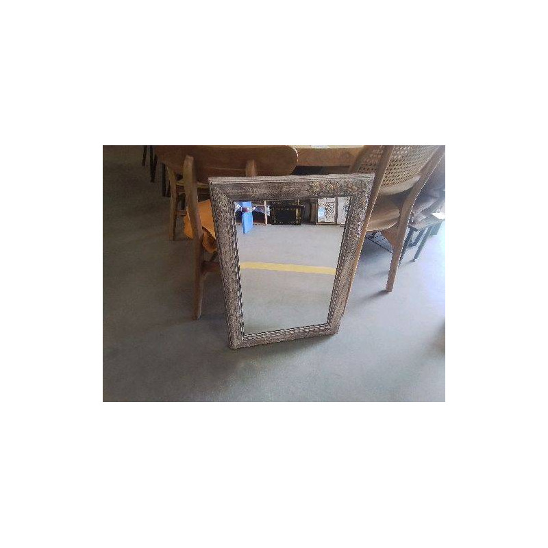 MIROIR BISEAUTE ENCADREMENT CERUSE DECOR FLEURI 