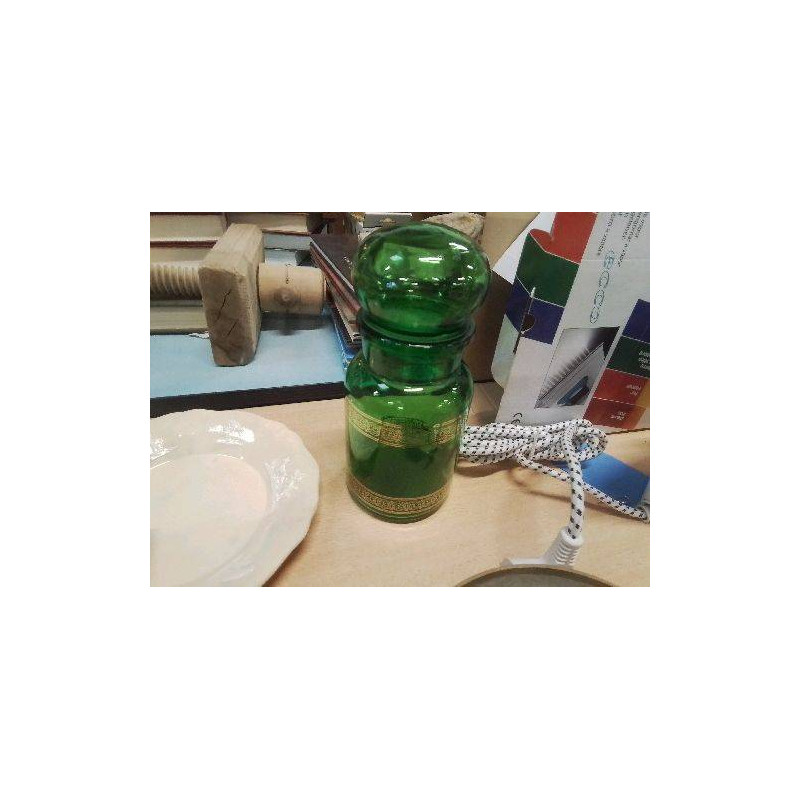 BOUTEILLE VERRE VERTE BELGIQUE AVEC BOUCHON VINTAGE LISERE DORÉ 