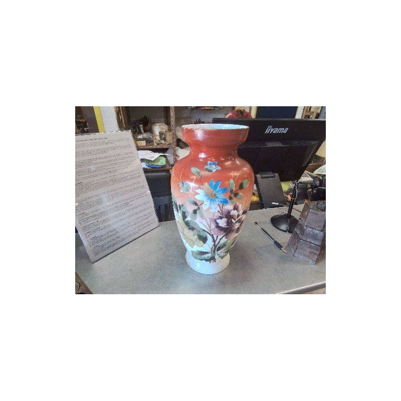 VASE OPALINE PEINT FLEURS