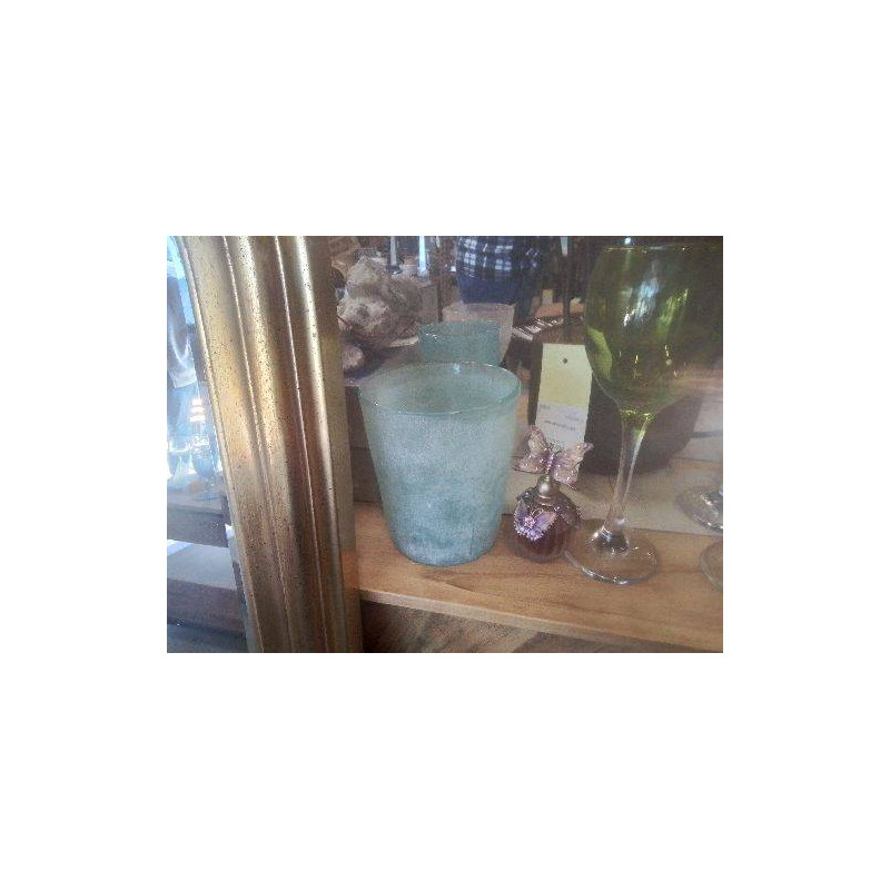 CACHE POT VERRE SOUFFLÉ DEPOLI TURQUOISE VINTAGE