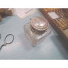 ENCRIER ANCIEN VERRE BOUCHON METAL