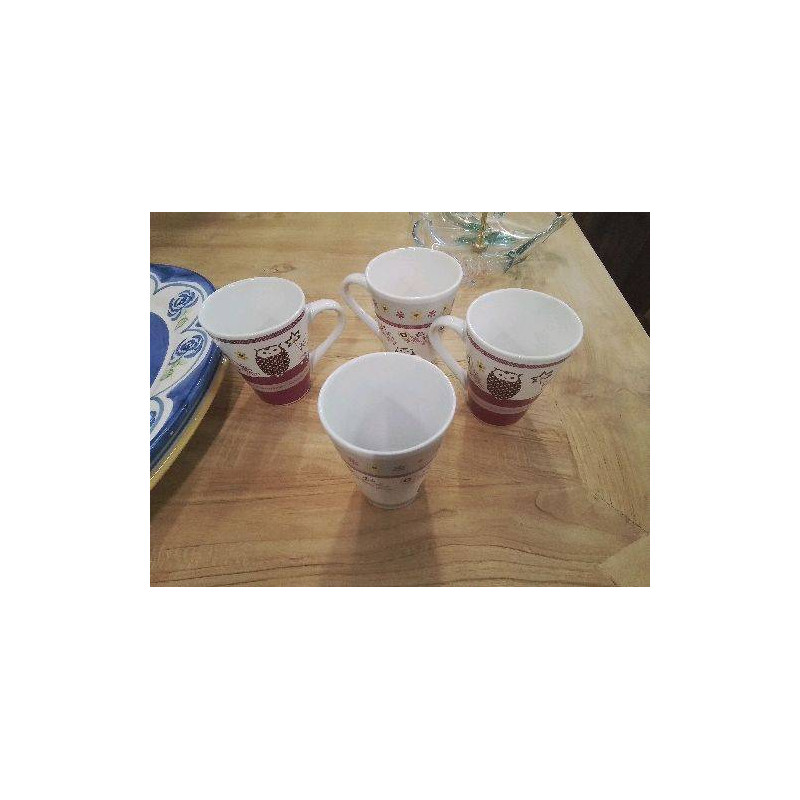 LOT 4 TASSES CAFÉ BLC ROSE HIBOU