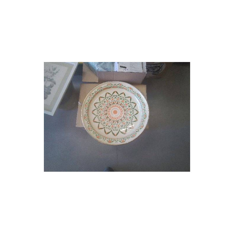PLATEAU METAL DÉCOR ROSACE ORANGE VERTE