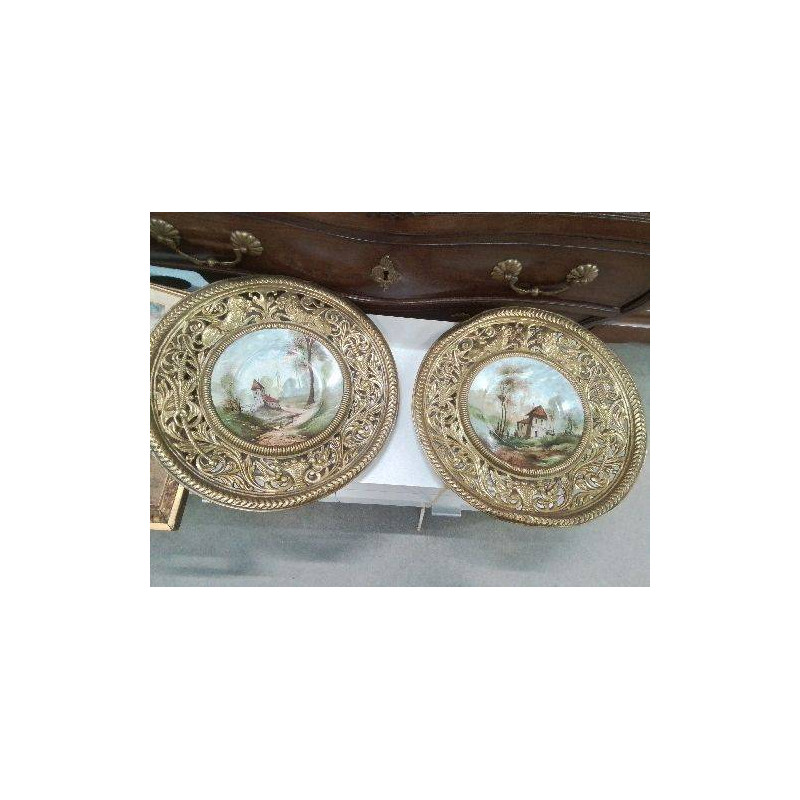 ASSIETTE ANC CERCLEE LAITON DECOR LIONS OISEAUX