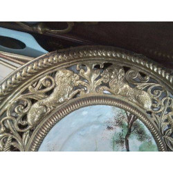 ASSIETTE ANC CERCLEE LAITON DECOR LIONS OISEAUX
