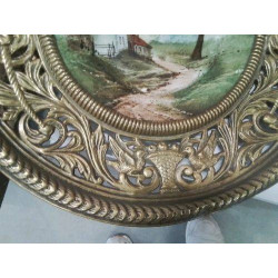 ASSIETTE ANC CERCLEE LAITON DECOR LIONS OISEAUX