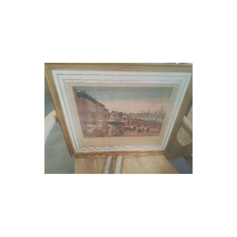 CADRE DORE GRAVURE ANC COLOREE PORT DE BORDEAUX