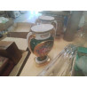 PAIRE VASES VERT DORÉ FLEURS SÈVRES 