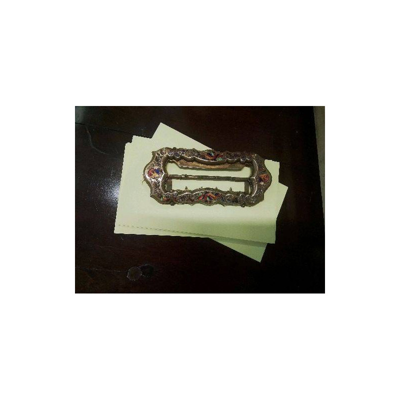 BOUCLE CEINTURE ANCIENNE LAITON CLOISONNÉ 