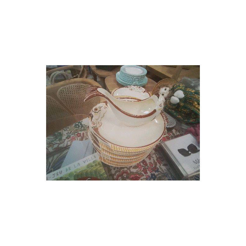 SERVICE A POISSONS FAIENCE HB QUIMPER ASSIETTES ET SAUCIÈRE