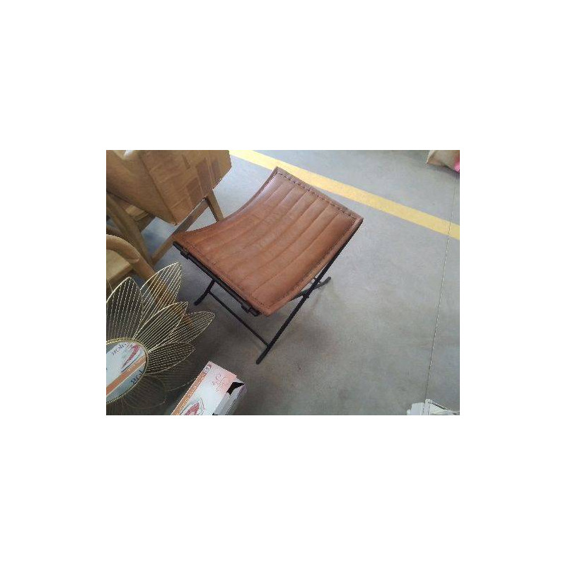 TABOURET PLIABLE CUIR ET FER FORGÉ 