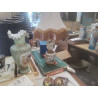 LAMPE OPALINE DOREE AVEC ABAT JOUR FRANGEE