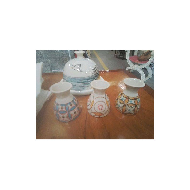 LOT 3 COQUETIERS CHEHOMA CÉRAMIQUE PEINTE DECORS GÉOMÉTRIQUES 