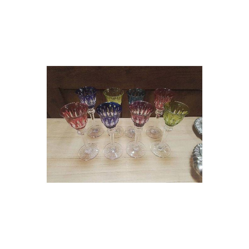 LOT 8 VERRES CRISTAL LIQUEUR COULEUR ST LOUIS
