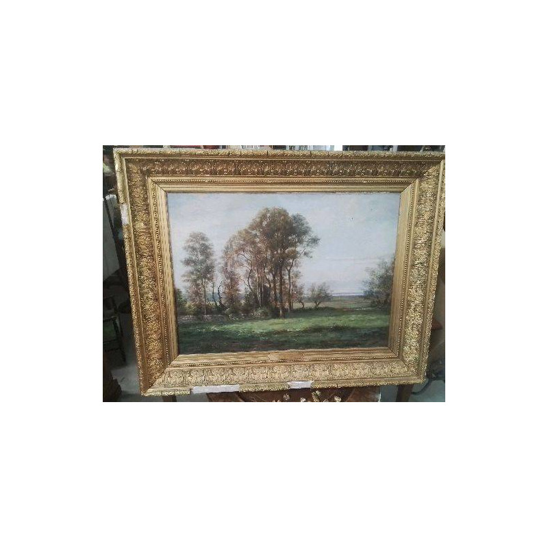 TABLEAU BOSQUET PAYSAGE VALENTINE BERBINAU CADRE DORE EN L ETAT+ACC BB