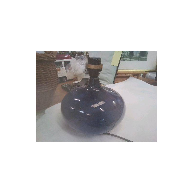 LAMPE VINTAGE BOULE EVASEE CERAMIQUE EMAILLEE BLEUE