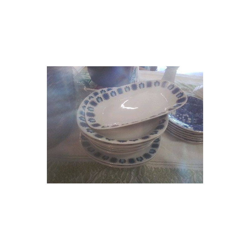 SERVICE 11 PIECES SFP VINTAGE DECORS BLEU ASSIETTES CARRÉES 