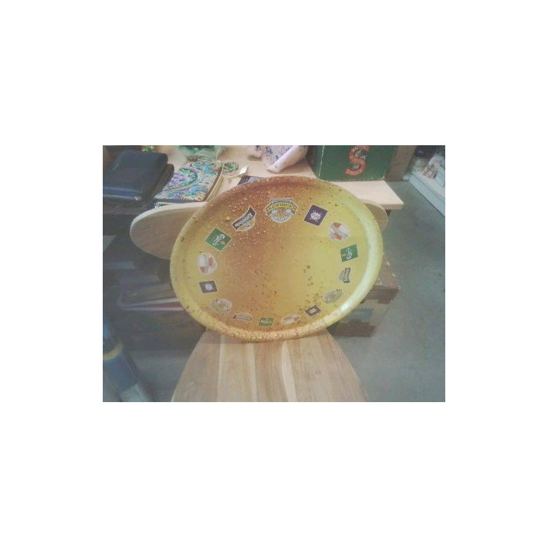 PLATEAU DE BAR ROND MM PUBLICITAIRE BIERES EN L ETAT