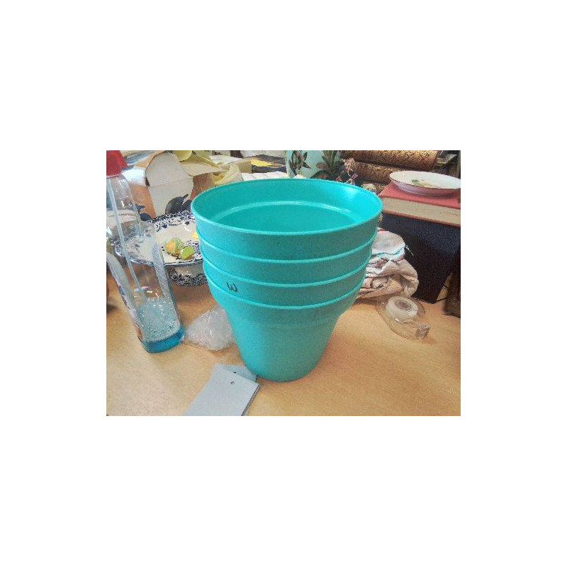 LOT 4 CACHES POTS PLASTIQUES VERT D EAU