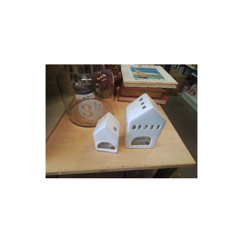 LOT 2 MAISONS PHOTOPHORE CERAMIQUE BLC