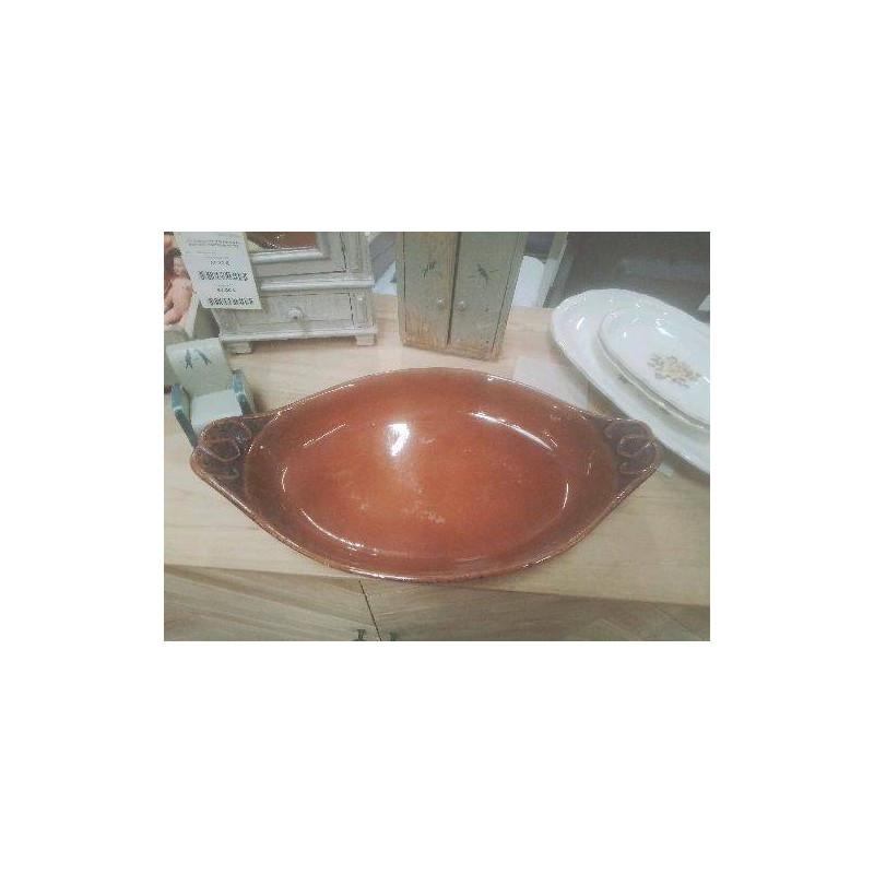 PLAT A FOUR OVALE TERRE CUITE EMAILLEE VINTAGE