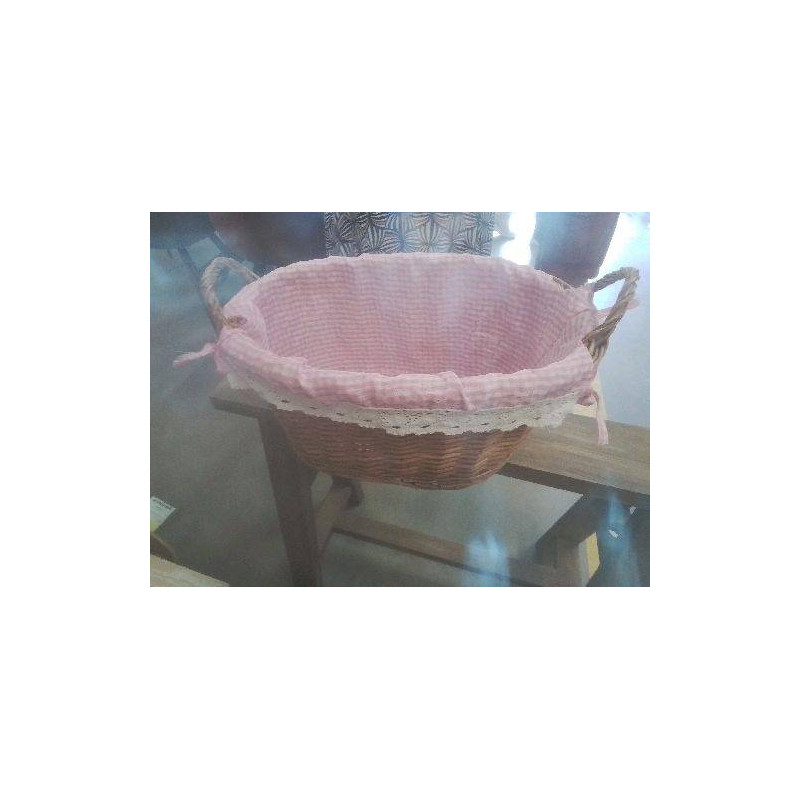 PANIER OSIER OVALE TISSU VICHY ROSE