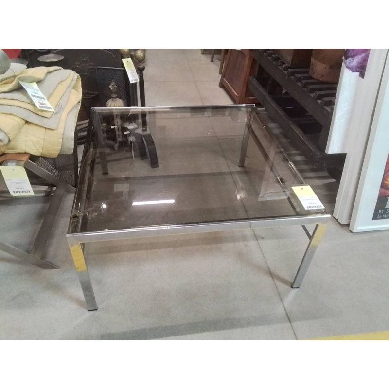 TABLE BASSE INOX VERRE FUME