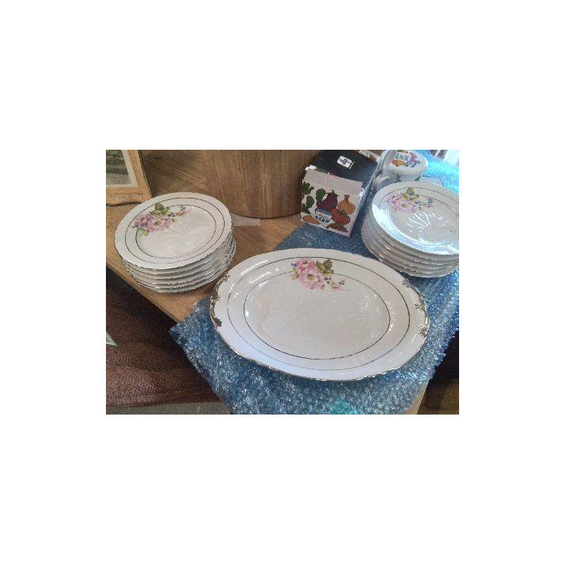 SERVICE A ASPERGES 13 PCS LIMOGES FLEURS BORD ARGENTÉ 
