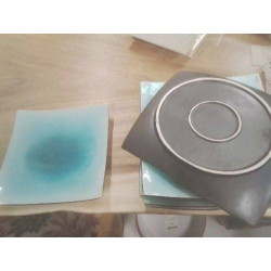 LOT ASSIETTES CÉRAMIQUE BLEU CRAQUELÉ