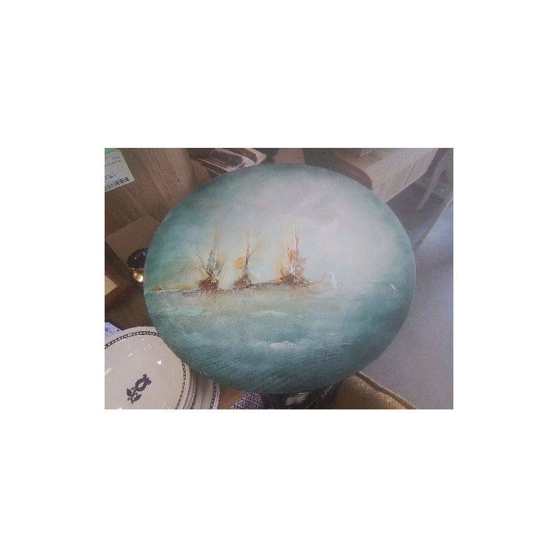 TABLEAU ROND BATEAUX VERT D EAU DUFRECHOU