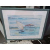 CADRE BLEU REPRO AQUARELLE CABANE TCHANQUEE