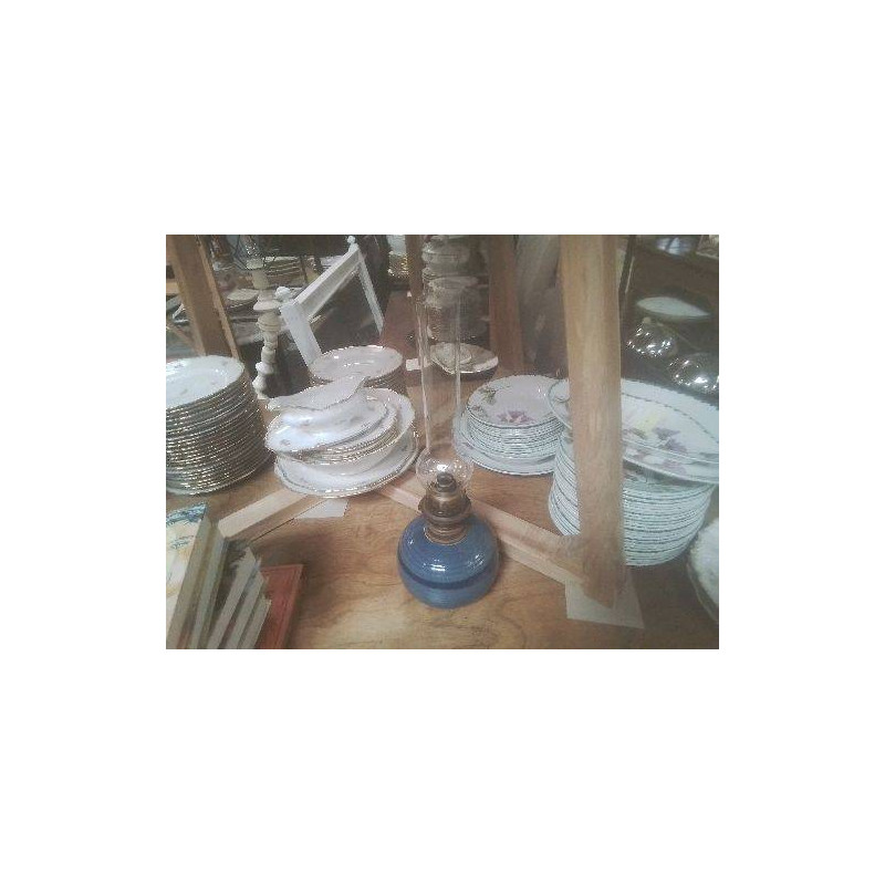LAMPE PÉTROLE FAIENCE BLEUE 
