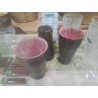 LOT 3 VERRES VASES POTERIE EMAILLEE NOIR ROSE