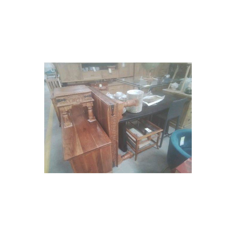 TABLE BASSE TECK SCULPTÉ 110X110