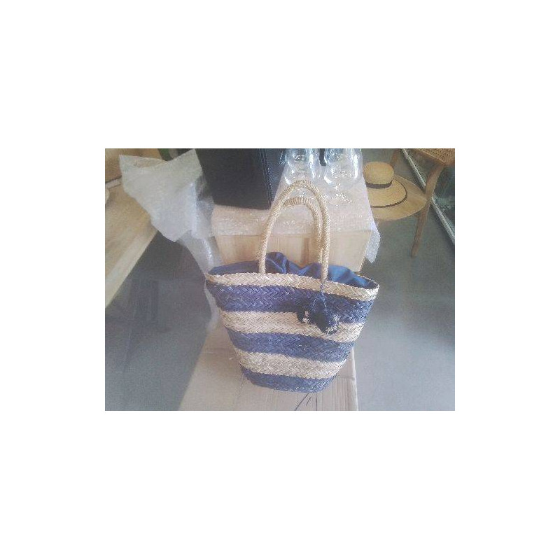 SAC RAPHIA BI COLORE PONPONS