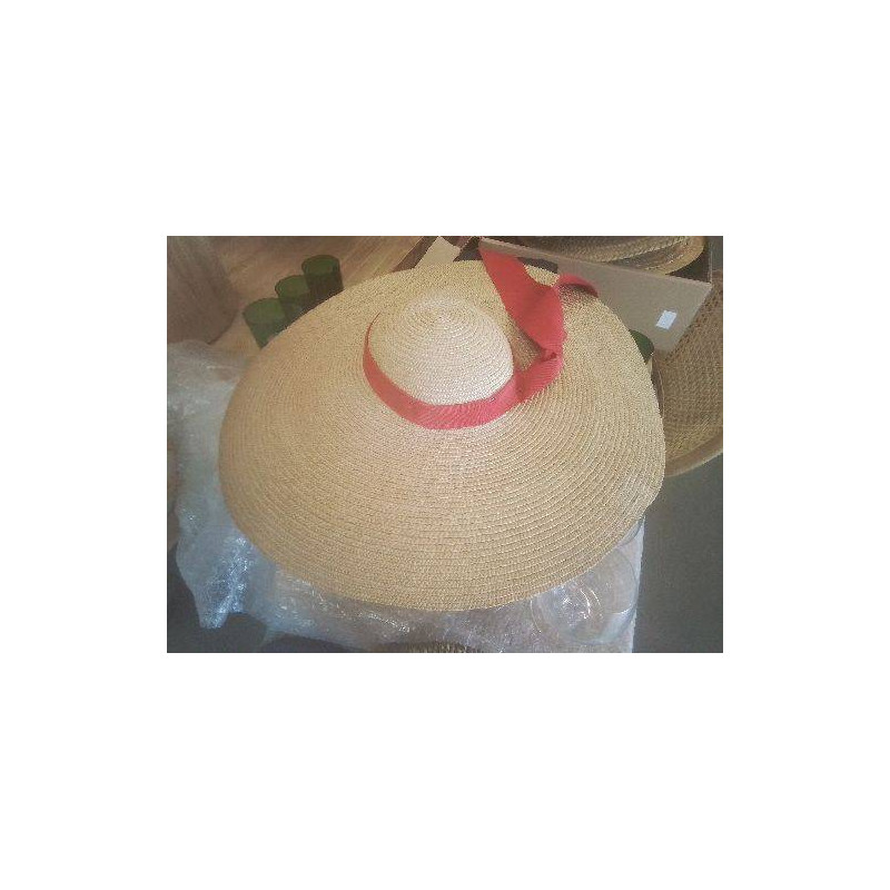 CHAPEAU RETRO PAILLE RUBAN ROUGE