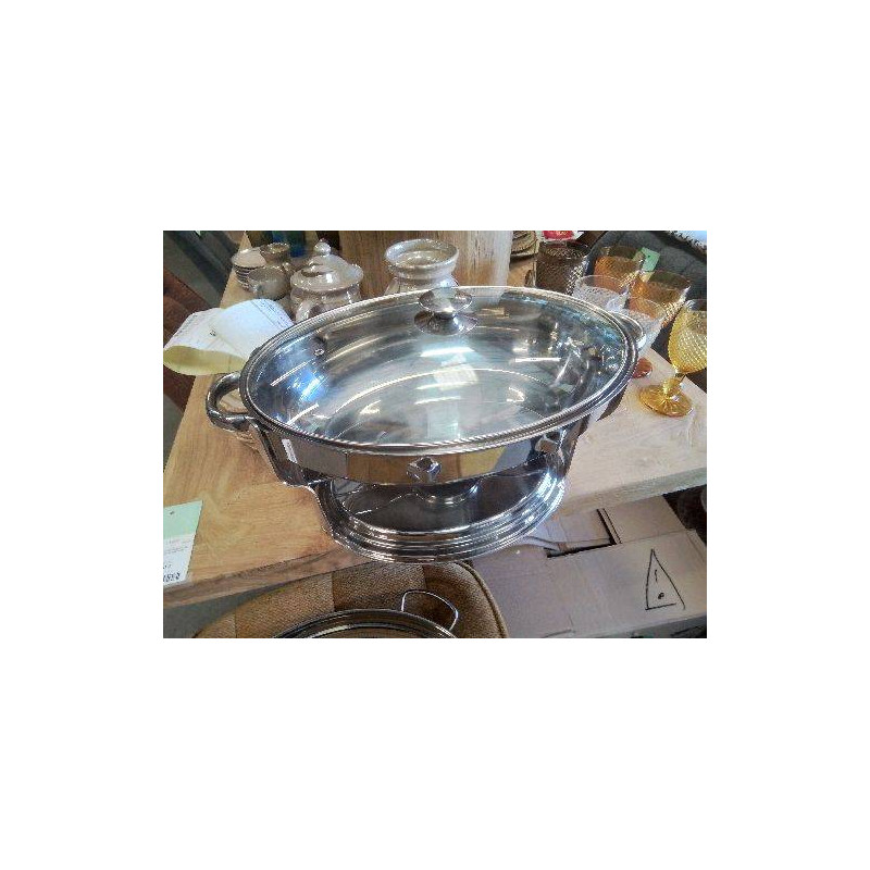 PLAT OVALE INOX PAS INDUC LES 3 TOQUES AVEC COUVERCLE ET CHAUFFE PLAT