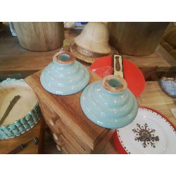 PAIRE BOUGEOIRS BLEU VERT CONE