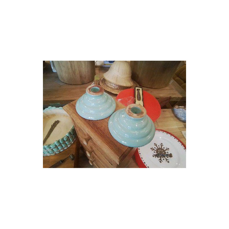 PAIRE BOUGEOIRS BLEU VERT CONE