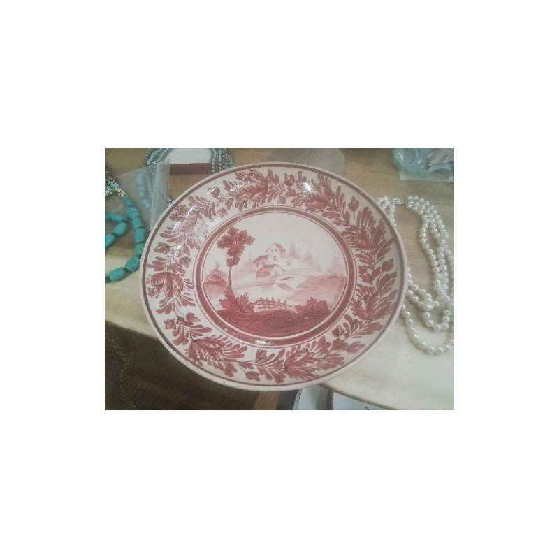 PLAT ROND ANC ROUGE FEUILLES MOULIN