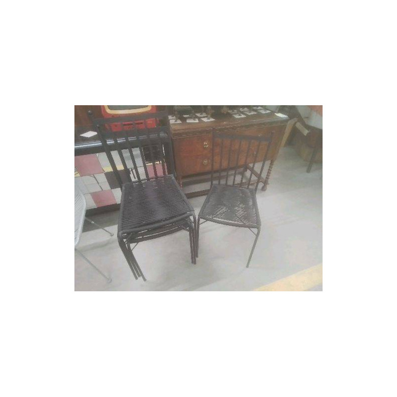 LOT 4 CHAISES METAL TRESSÉES FIL NOIR
