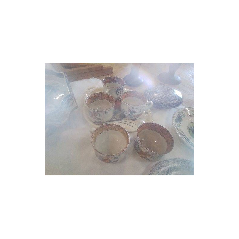 ENSEMBLE 5 TASSES LUNEVILLE+PLATEAU DÉCOR JAPONISANT