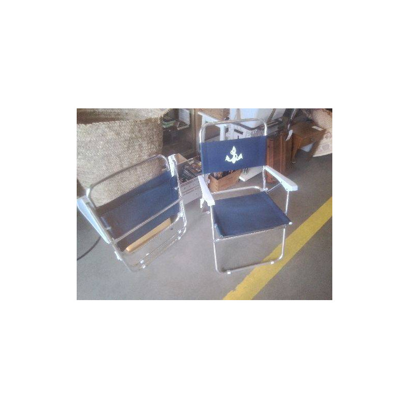 CHAISE DE PLAGE ALU BLC BLEU