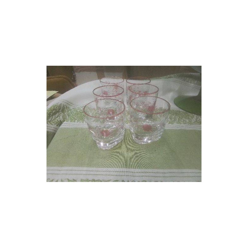 LOT 6 VERRES FLEURIS ROSE